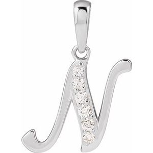 Ladies Natural Diamond Initial N Pendant (I1, G-H) — 14K White Gold