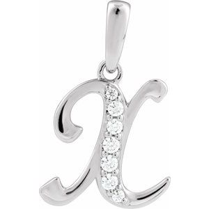 Ladies Natural Diamond Initial X Pendant (I1, G-H Ctw) — 14K White Gold