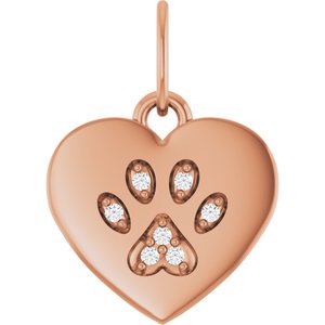 Ladies Natural Diamond Dog Mom Paw Print Heart Pendant (I1, G-H) — 14K Rose Gold