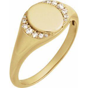 Ladies Engravable Natural Diamond Signet Ring (I1, G-H) — 14K Yellow Gold