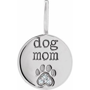 Ladies Natural Diamond Engraved Dog Mom Paw Print Charm/Pendant (Si2-Si3, G-H) — Platinum