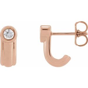 Ladies Natural Diamond Solitaire J Hoop Earrings (I1, G-H) — 14K Rose Gold