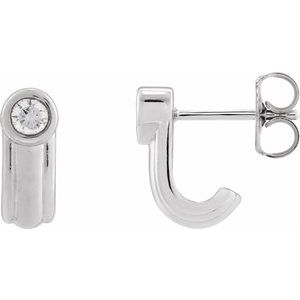 Ladies Natural Diamond Solitaire J Hoop Earrings (SI2-SI3, G-H) — Platinum