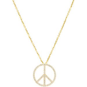 Ladies Natural Diamond Tiny Peace Sign Necklace (I1, G-H) — 14K Yellow Gold