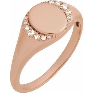 Ladies Engravable Natural Diamond Signet Ring (I1, G-H) — 14K Rose Gold