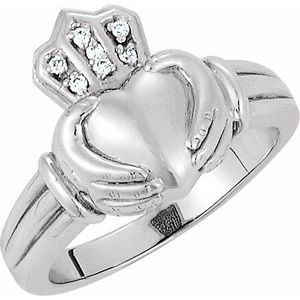 Ladies Natural Diamond Claddagh Band (Si2-Si3, G-H) — 14K White Gold