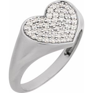 Ladies Natural Diamond Heart Signet Ring (I1, G-H) — 14K White Gold