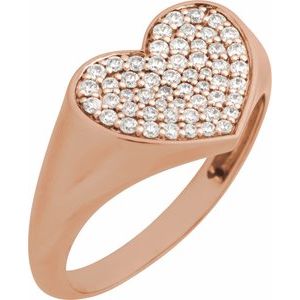 Ladies Natural Diamond Heart Signet Ring (I1, G-H) — 14K Rose Gold