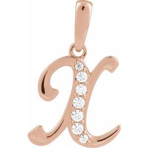 Ladies Natural Diamond Initial X Pendant (I1, G-H) — 14K Rose Gold