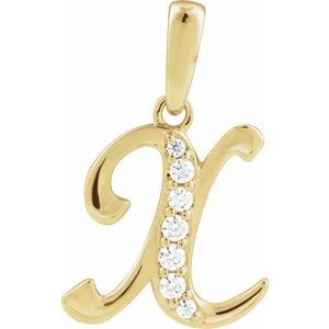 Ladies Natural Diamond Initial X Pendant (I1, G-H Ctw) — 14K Yellow Gold