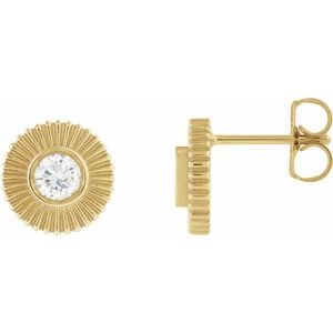 Ladies Natural Diamond Starburst Stud Earrings — 14K Yellow Gold