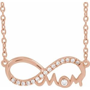 Ladies Natural Diamond Infinity-Inspired Mom Necklace (I1, G-H) — 14K Rose Gold