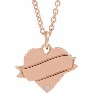 Ladies Natural Diamond Engravable Heart Necklace (I1, G-H) — 14K Rose Gold