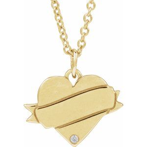 Ladies Natural Diamond Engravable Heart Necklace (I1, G-H) — 14K Yellow Gold