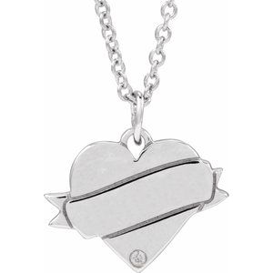 Ladies Natural Diamond Engravable Heart Necklace (I1, G-H) — 14K White Gold