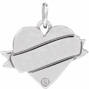 Ladies Natural Diamond Engravable Heart Pendant (I1, G-H) — 14K White Gold