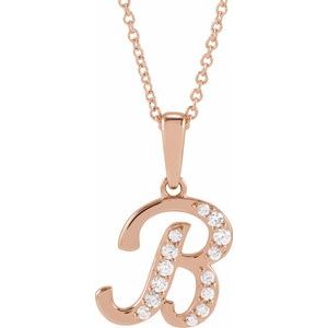 Ladies Natural Diamond Initial B Necklace (I1, G-H Ctw) — 14K Rose Gold