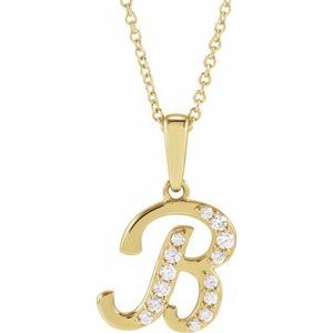 Ladies Natural Diamond Initial B Necklace (I1, G-H Ctw) — 14K Yellow Gold
