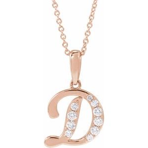 Ladies Natural Diamond Initial D Necklace (I1, G-H Ctw) — 14K Rose Gold