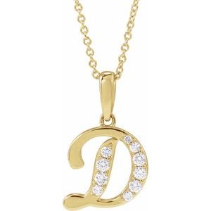 Ladies Natural Diamond Initial D Necklace (I1, G-H Ctw) — 14K Yellow Gold