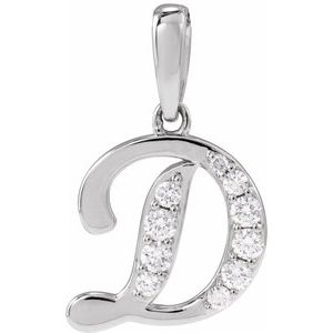 Ladies Natural Diamond Initial D Pendant (I1, G-H Ctw) — 14K White Gold