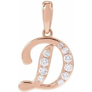 Ladies Natural Diamond Initial D Pendant (I1, G-H Ctw) — 14K Rose Gold