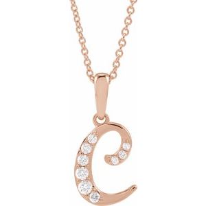 Ladies Natural Diamond Initial C Necklace (I1, G-H) — 14K Rose Gold
