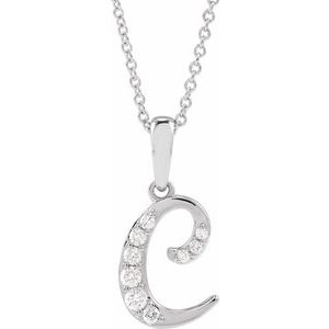 Ladies Natural Diamond Initial C Necklace (I1, G-H) — 14K White Gold