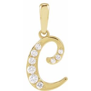 Ladies Natural Diamond Initial C Pendant (I1, G-H Ctw) — 14K Yellow Gold