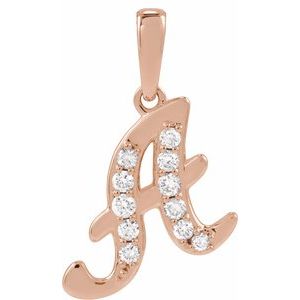 Ladies Natural Diamond Initial A Pendant (I1, G-H Ctw) — 14K Rose Gold