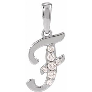 Ladies Natural Diamond Initial F Pendant (I1, G-H Ctw) — 14K White Gold