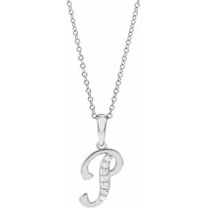 Ladies Natural Diamond Initial P Necklace (I1, G-H) — 14K White Gold