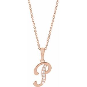 Ladies Natural Diamond Initial P Necklace (I1, G-H Ctw) — 14K Rose Gold
