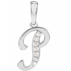 Ladies Natural Diamond Initial P Pendant (I1, G-H) — 14K White Gold