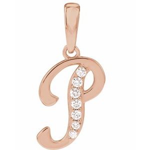 Ladies Natural Diamond Initial P Pendant (I1, G-H) — 14K Rose Gold