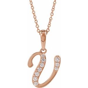 Ladies Natural Diamond Initial V Necklace (I1, G-H Ctw) — 14K Rose Gold