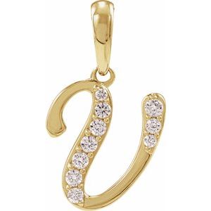 Ladies Natural Diamond Initial V Pendant (I1, G-H Ctw) — 14K Yellow Gold