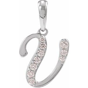 Ladies Natural Diamond Initial V Pendant (I1, G-H Ctw) — 14K White Gold