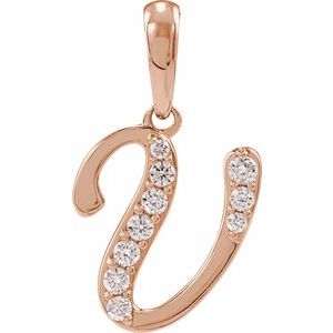Ladies Natural Diamond Initial V Pendant (I1, G-H Ctw) — 14K Rose Gold