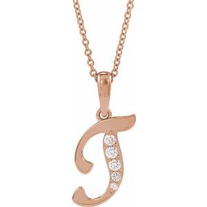 Ladies Natural Diamond Initial T Necklace (I1, G-H Ctw) — 14K Rose Gold