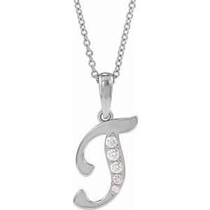 Ladies Natural Diamond Initial T Necklace (I1, G-H Ctw) — 14K White Gold
