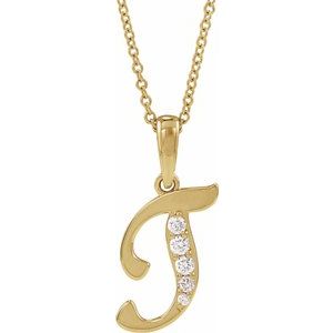 Ladies Natural Diamond Initial T Necklace (I1, G-H Ctw) — 14K Yellow Gold