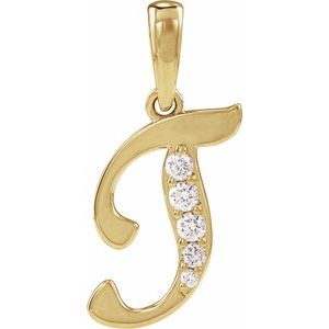 Ladies Natural Diamond Initial T Pendant (I1, G-H Ctw) — 14K Yellow Gold