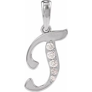 Ladies Natural Diamond Initial T Pendant (I1, G-H) — 14K White Gold