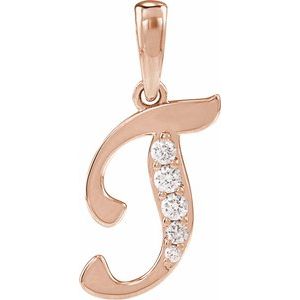 Ladies Natural Diamond Initial T Pendant (I1, G-H Ctw) — 14K Rose Gold