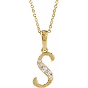 Ladies Natural Diamond Initial S Necklace (I1, G-H Ctw) — 14K Yellow Gold