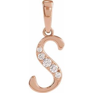 Ladies Natural Diamond Initial S Pendant (I1, G-H Ctw) — 14K Rose Gold