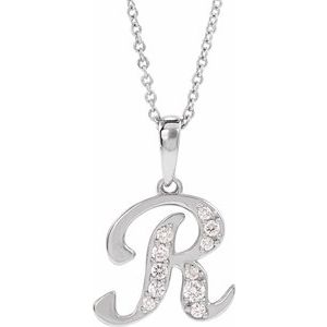 Ladies Natural Diamond Initial R Necklace (I1, G-H) — 14K White Gold