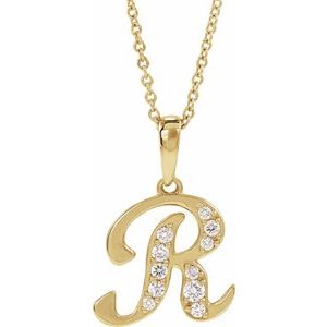 Ladies Natural Diamond Initial R Necklace (I1, G-H Ctw) — 14K Yellow Gold