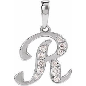 Ladies Natural Diamond Initial R Pendant (I1, G-H Ctw) — 14K White Gold